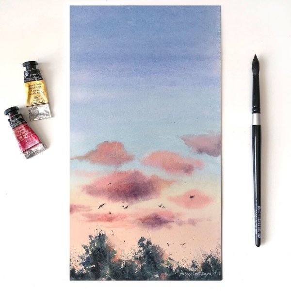 Рассвет акварелью