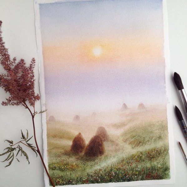 Мини пейзажи акварелью