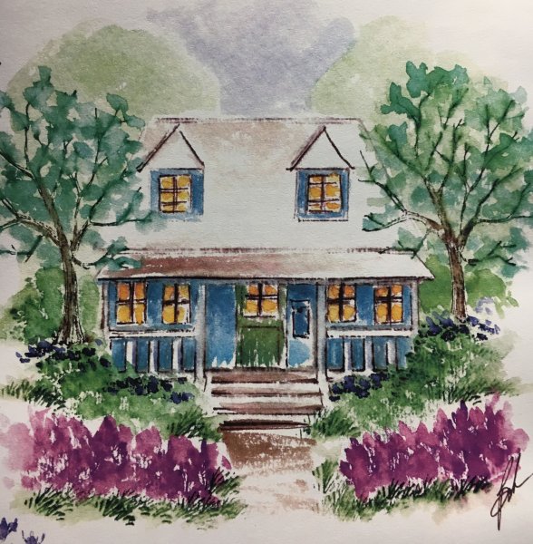 Изображение школы в акварели