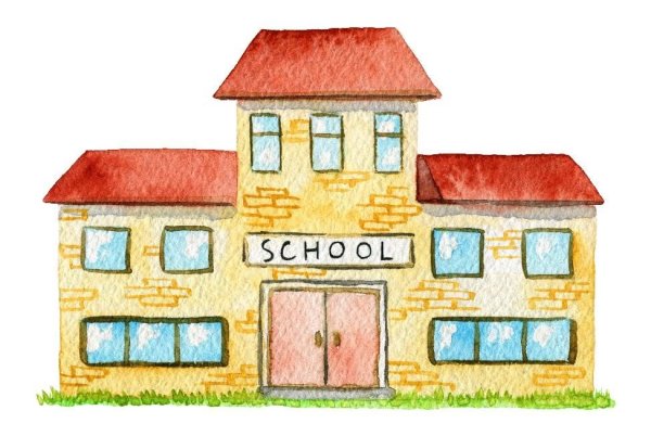 Школа здание Акварельная иллюстрация
