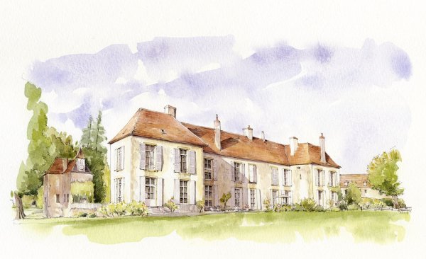 Сельский пейзаж акварелью