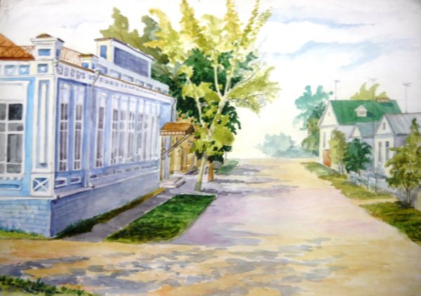 Изображение школы в акварели