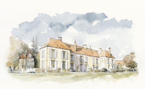 Городской двор акварелью