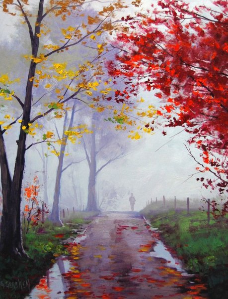 Осенний пейзаж акварелью