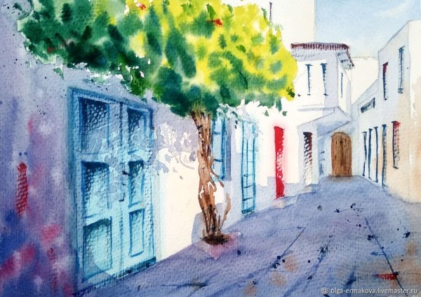 Улица рисунок акварелью