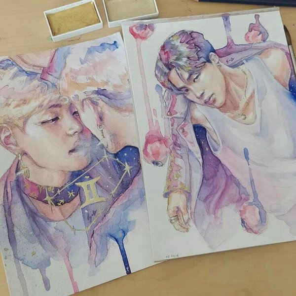 БТС акварелью Юнги