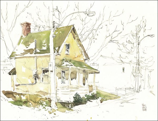 Сельский пейзаж акварелью