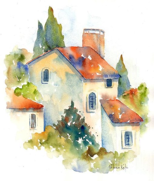 Домик акварель