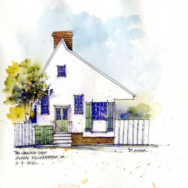 Скетч домик акварель