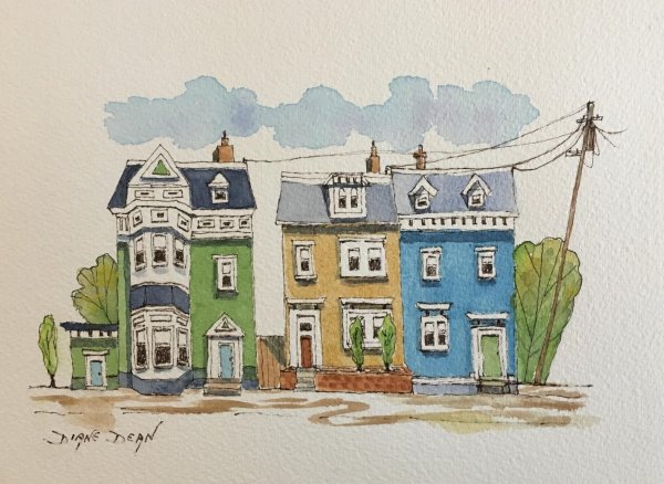 Фасады домов акварелью