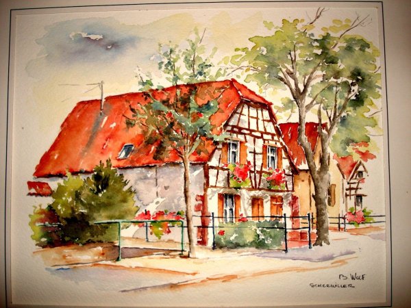 Скандинавские домики акварель