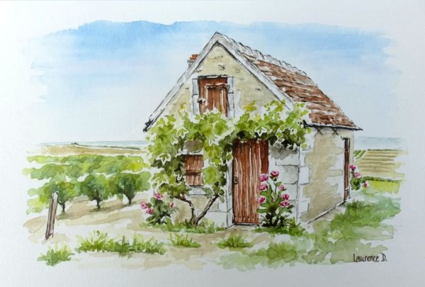 Дачный домик акварель