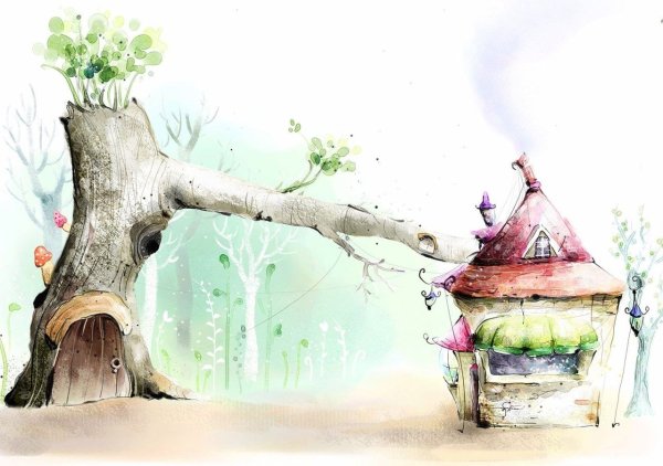 Акварельный домик детский