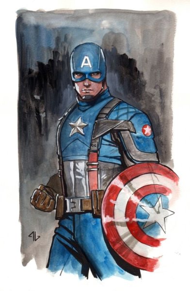 Капитан Америка акварель