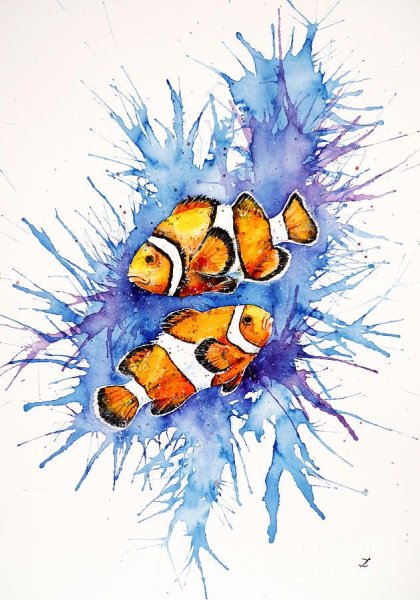 Рыбки акварелью