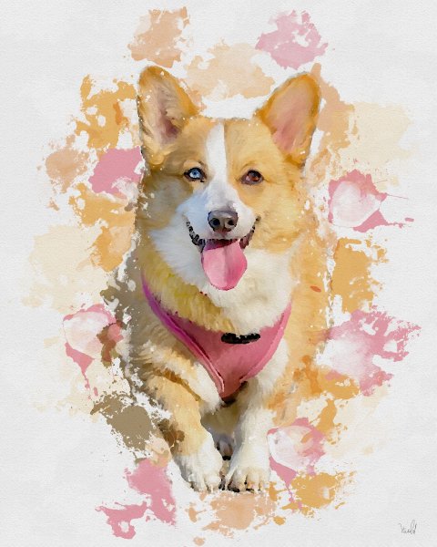 Собака корги акварелью