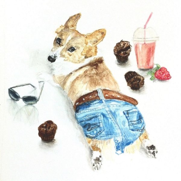 Забавные собаки акварель