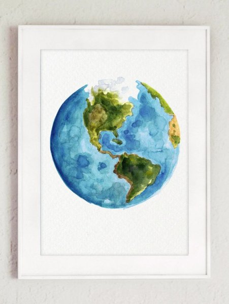 Земля рисунок акварелью