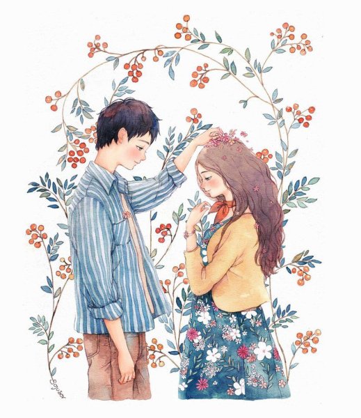 Влюбленные акварель