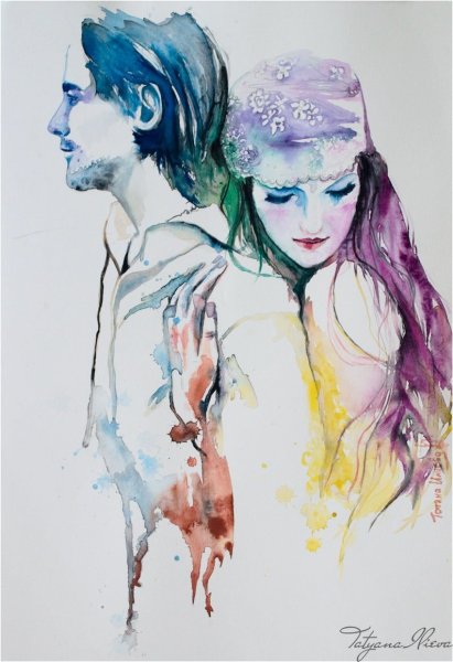 Влюбленные акварель