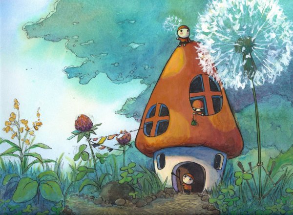 Домики грибы иллюстрации акварелью