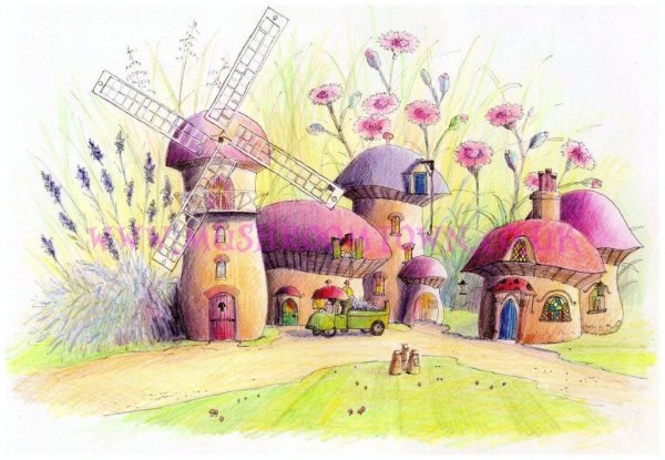 Акварельные домики сказочные