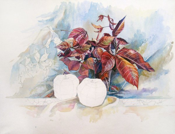 Осенний натюрморт акварелью