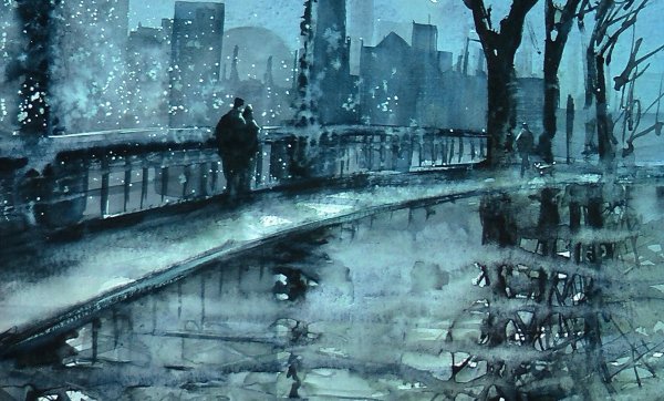 Мокрый асфальт акварелью