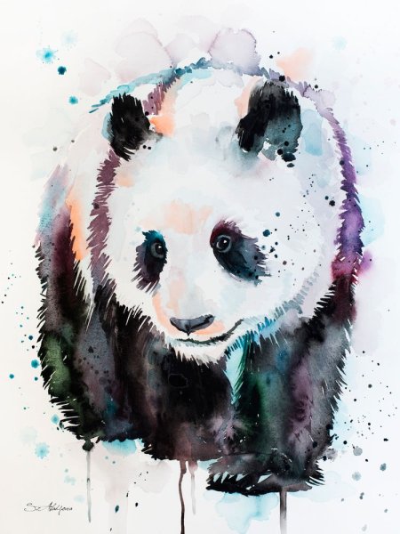 Нарисовать панду акварелью
