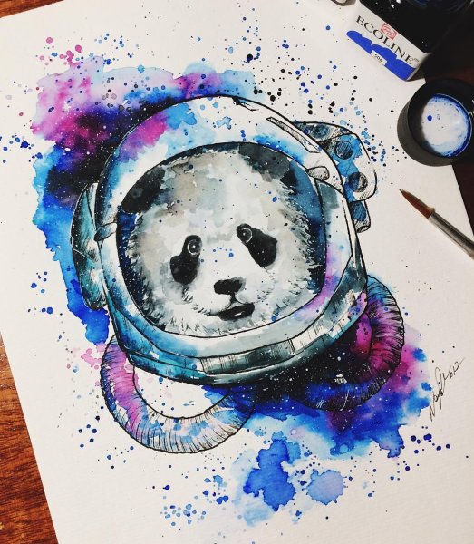 Космические животные акварелью