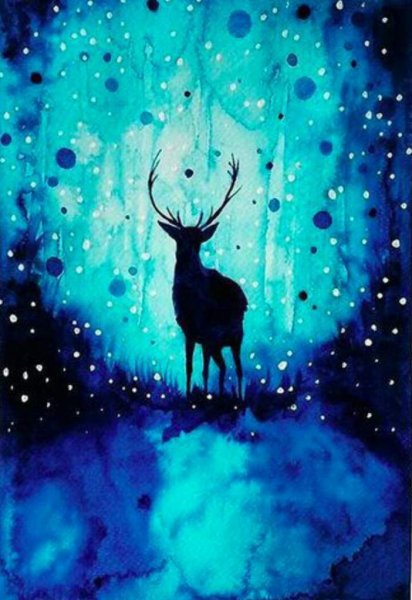 Акварельный новогодний олень