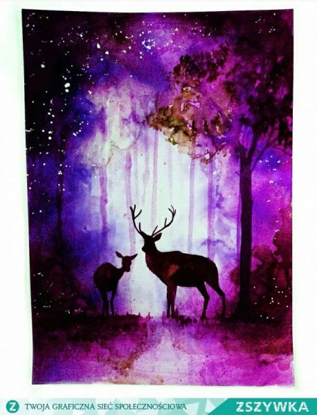 Очертание оленя акварелью