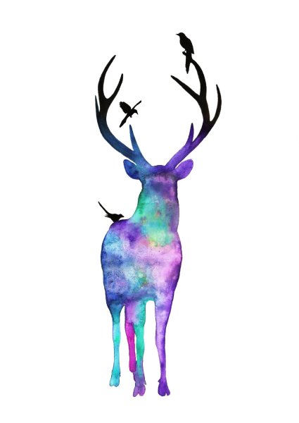 Олень акварелью
