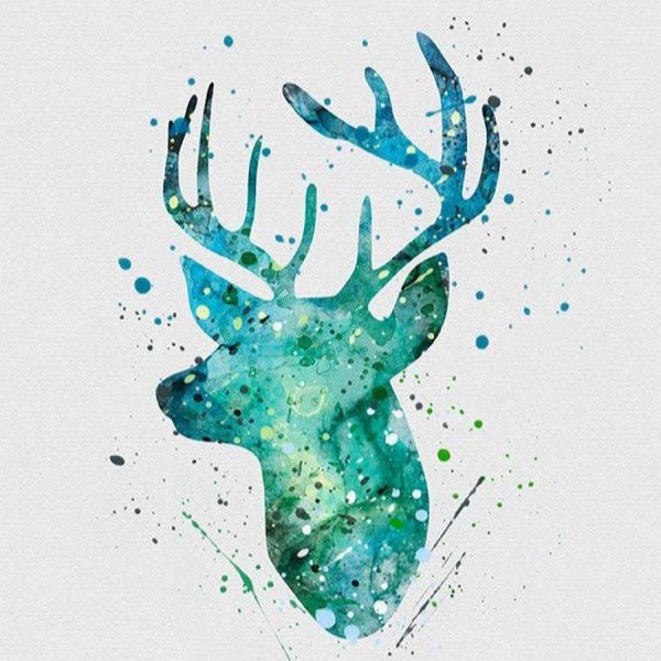 Олень арт акварель