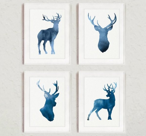 Силуэт оленя акварелью