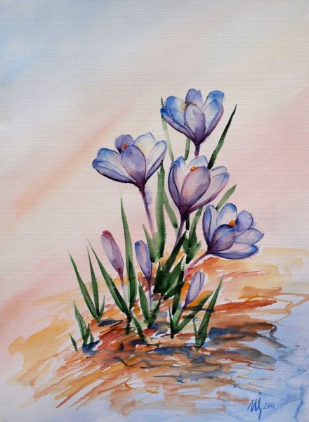 Весенние цветы гуашью