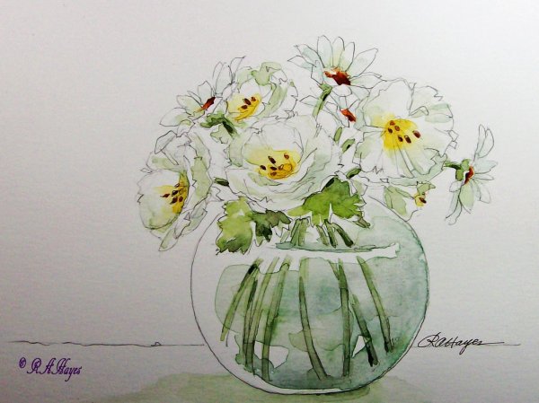 Подсолнух скетч акварелью