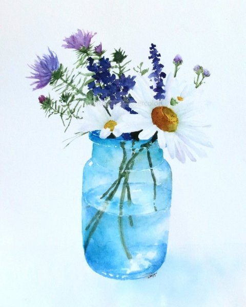 Цветы в вазе гуашью