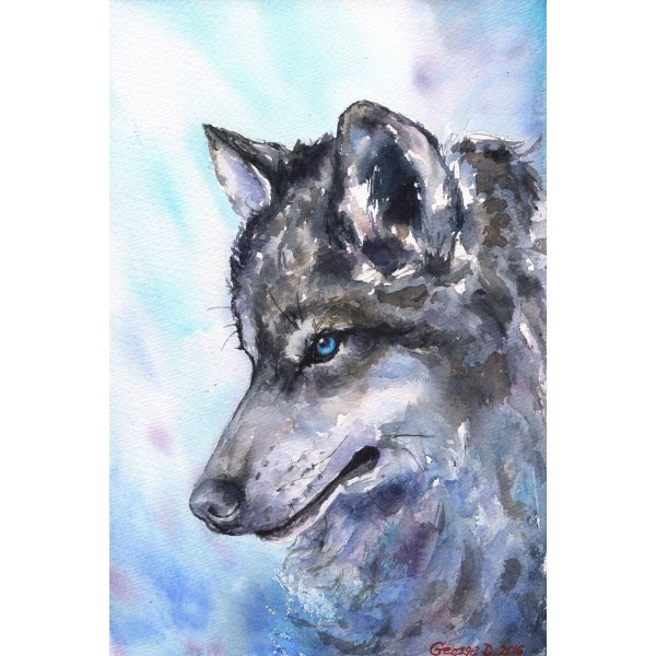 Волк акварелью арт