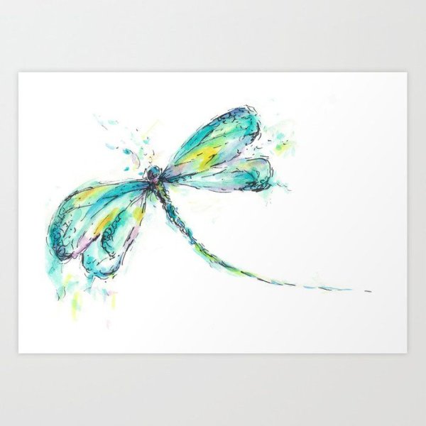 Стрекоза акварель