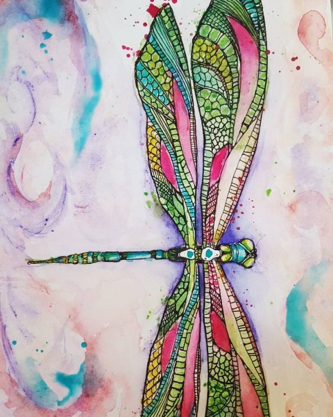 Стрекоза акварель