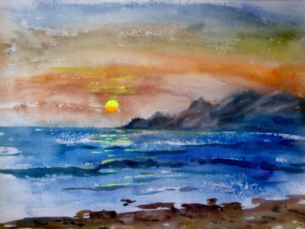 Рисование морской пейзаж