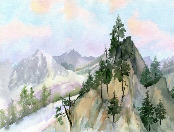 Горы акварелью