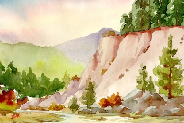 Пейзаж горы акварель дети
