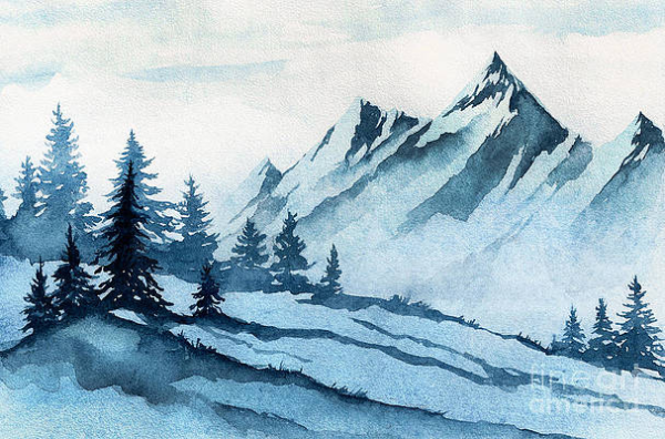 Лес и горы акварелью