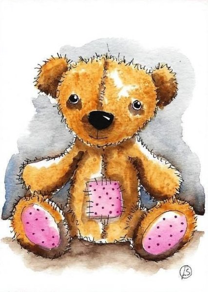 Мишка Тедди акварель