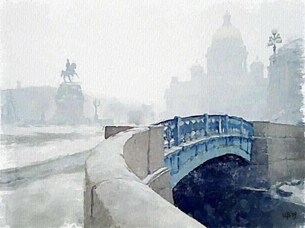 Питер акварель скетч мосты