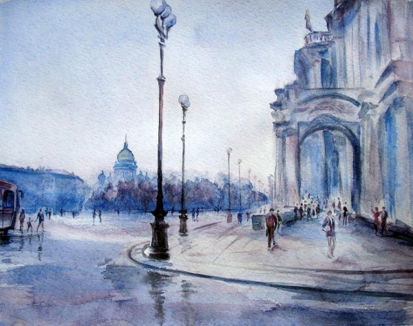 Дворцовая площадь в Санкт-Петербурге акварель