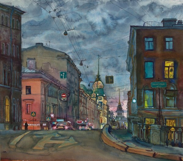 Улица Гороховая Санкт Петербурга акварель