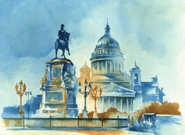 Питер Исаакиевский собор рисунок акварель